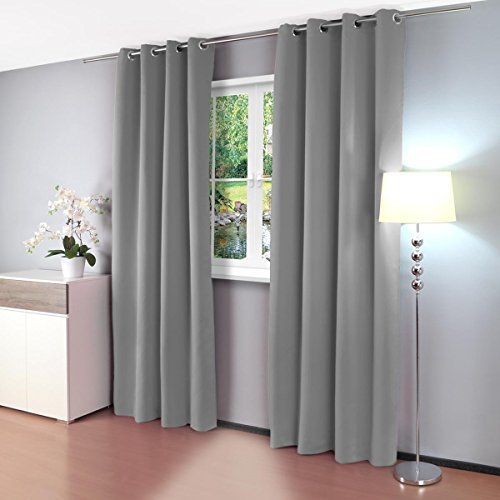 Gräfenstayn 2er-Set Alana - blickdichte einfarbige Thermogardine Verdunklungsgardine mit Ösen - Doppelpack - 135 x 245 cm - viele attraktive Farben - mit Öko-Tex Siegel - Gardine Vorhang (Grau)