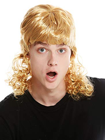WIG ME UP - 60893-P70 Perruque Dame Homme Carnaval bouclée Coupe mulet beauf Chanteur de variété Star de Film Blond cuivré