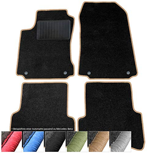 moto-MOLTICO Fußmatten Auto - Velours Autoteppiche | passend für Mercedes-Benz B-Klasse W245 (2005-2011) - 4-teiliges Set - Schwarze Automatten mit Beigen Ziernähten