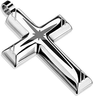 Paula & Fritz® Damen Ketten-Anhänger Kreuz 316L Chirurgenstahl Silber-Schwarz Silber-Gold Halsketten-Anhänger Pendant Herren
