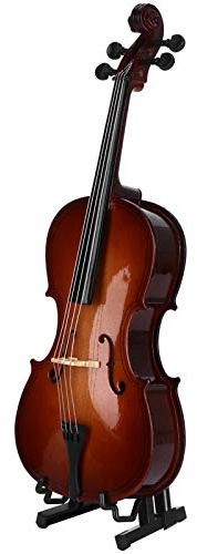 Miniatur Cello Musikinstrument Modell, Mini Basswood Musikinstrument Miniatur Puppenhaus Modell mit Ständer, Bogen und Koffer, exquisite Verarbeitung und lebensechte Optik
