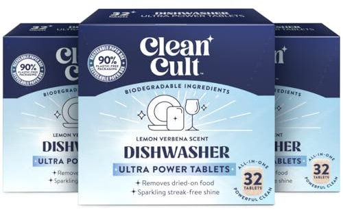 Cleancult Dishwasher Pods, Lemongrass, 96 Pods - 100% Dissolvable Dishwashing Tablets - Made From Coconut Surfactants - Wrapped in Dissolvable Film - Leaves Dishes Clean & Spotless