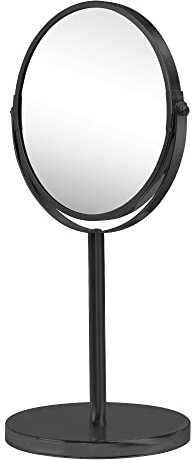 Nadi Collection | Espejo Aumento Maquillaje baño | Metal | Sobremesa | Redondo | Dos Caras Aumento 5X y 1X | para Maquillaje, Afeitado o depilar Cejas | Sin luz | 34.5 x 18.5cm (Negro Mate)