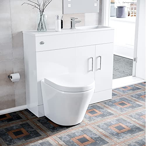 Nes Home James 1000mm White Slimline Vanity, Basin WC Unit BTW Rimless Toilet