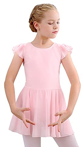Stelle Ballet Leotards for Girls Dance Leotard with Skirt Toddler Pink Ballet Outfit Ruffle Sleeve Kids Dance Dress (Ballet Pink,4-5 Years)