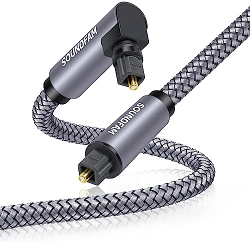 SOUNDFAM Optisches Kabel 5M Grau | 90 Grad Digitales Audio Kabel (Toslink) mit rechtwinkligem Anschluss für Samsung TV, Soundbar, AV-Receiver