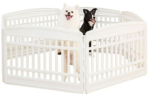JSLJJBD Haustier Zaun Falten Welpenlaufstall Hundelaufstall Eisenfreies Design/einfache Installation/doppelverschlussschnalle, Stabiler Haustierzaun sixpieceswithdoors White
