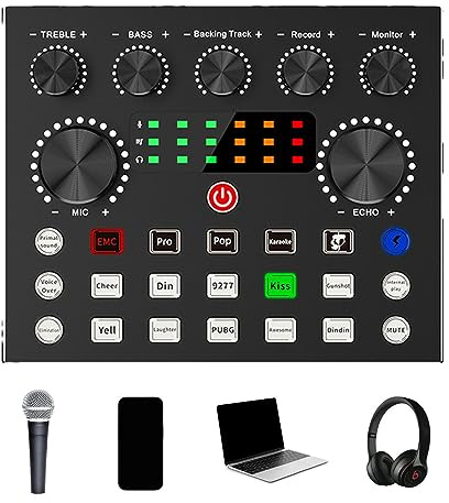 Professional Audio Mixer V8 | Streaming Mixer Sound Card | Sound Card Mixer for Gaming Voice Chat Record PC and Phone Streaming Soundboard