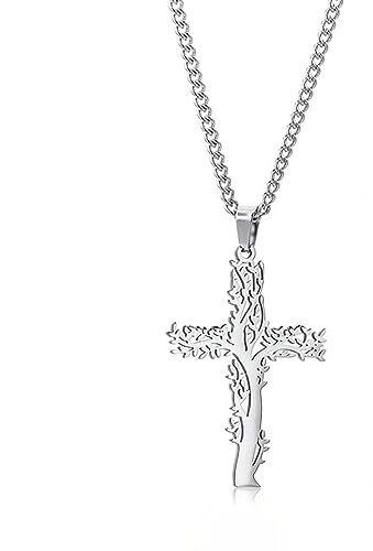 OdDdot Collana Croce Albero di Vita in Acciaio Inossidabile per Uomini Donne Casual Personalizzato Hip Hop neckchain ins Stile Gioielli minimalisti