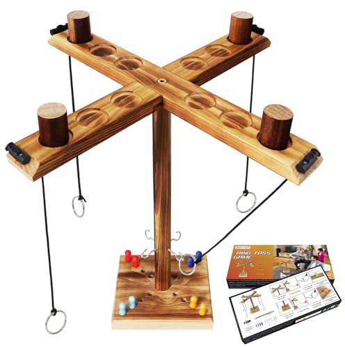 Ring Toss Ringwurfspiel für Erwachsene, Hooks Ring Toss Game 4 Spieler Interaktives Ringwurfspiel mit Punktetafel, Schnelles interaktives Spiel für die Heimparty