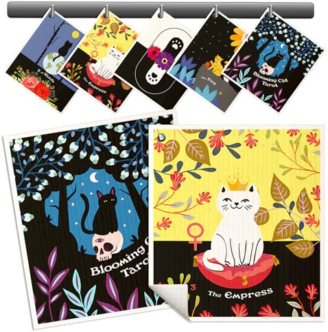 Miss Adola Swedish Dishcloths for Kitchen - 5 Pack Reusable Dish Cloths for Washing Dishes Absorbent Cute Funny Kitchen Towels Cleaning Sponge, New Cat