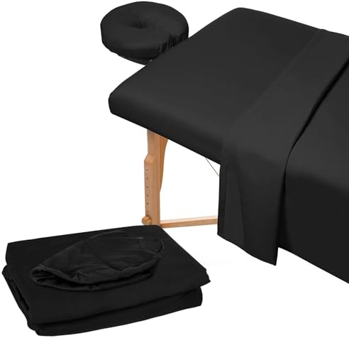 3-teiliges Mikrofaser-Massagetischlaken, Flacher Massagetischbezug, inklusive Massagetischbezug, Spannbettlaken, Gesichtswiegenbezüge, für Schönheitssalon, Spa (Schwarz)
