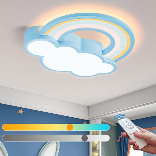 KZT LED Lampe de Plafond Dimmable avec Télécommande Chambre D'enfants Nuage Arc-En-Ciel Plafonnier 3000K-6000K Pendentif Lumière Garçon Et Fille pour Chambre à Coucher Salon Balcon Hôtels Veilleuse