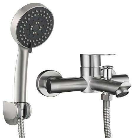 Badewannenarmatur mit 5 Funktionen, handgehaltener, gebürsteter Einhebelmischer für Badezimmer, Wannenarmatur mit hohem Durchfluss für Badewanne und Dusche