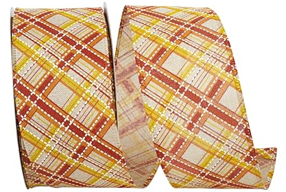 Reliant Ribbon Schleifenband mit Drahtkante, kariert, mit Gittermuster, Orange