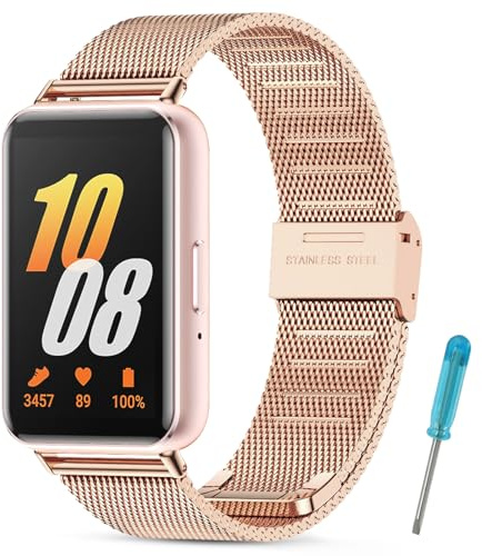 BDIG Metallrem kompatibel med Samsung Galaxy Fit 3, rostfritt stål ersättningsarmband, silver, Rosa guld, Samsung Galaxy Fit 3, Klassisk