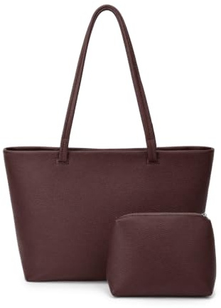 TeeYee Handtaschen Damen 2 Teilig Set Damen PU Leder Shopper Tote Bag | Tasche mit Pouch Bag,Schultertasche mit Große Kapazität,Shopper für Mädchen,2 Stück