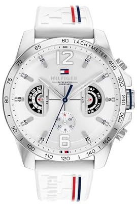 Tommy Hilfiger Multi Zifferblatt Quarz Uhr für Herren mit Weisses Silikonarmband - 1710676