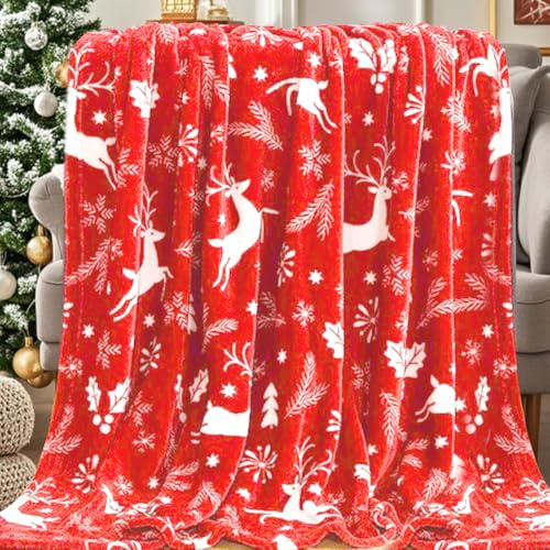 SLTAXAR Weihnachtsdecke Rot Flauschig 150 * 200CM Kuscheldecke Sofa Weich Warm Christmas Blanket Flauschdecke Couchdecke für Bett Büro