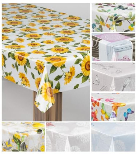 laro Wachstuch-Tischdecke Wachstischdecke Gartentischdecke, Muster:Sonnenblumen Sonnenfreude Gelb Weiß, Größe:100x160