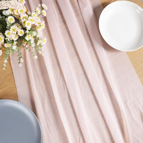 MEKOTRIN Tischläufer für Hochzeiten, Transparent, Chiffon, Romantisch, Elegant, Luftig, Tischtuch, Drapiert, 70 X 300 cm (Rosa, 2 Stück)