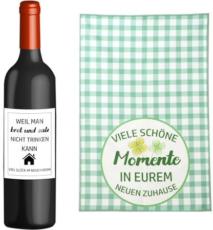Geschenkidee zum Einzug Geschirrhandtuch Einzugsgeschenk+ 2 FlaschenetikettenViele schöne Momente im neuen Zuhause Geschenk zum Umzug Einweihungsgeschenk Etiketten Neues Zuhause Wohnung Geschenk