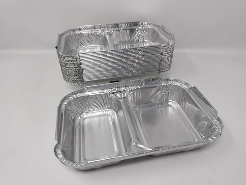 Bandeja rectangular de aluminio con 2 compartimentos para horno para asar, para barbacoa, 203 x 133 x 30 mm