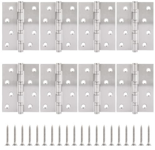 GBACHOOSE 8 Pcs Door Hinges 4 Inch, Heavy Duty Door Hinges, 100mm Internal Door Hinge with Screw, Stainless Steel Ball Bearing Hinge, Silver Hinges for Internal External Wooden Doors