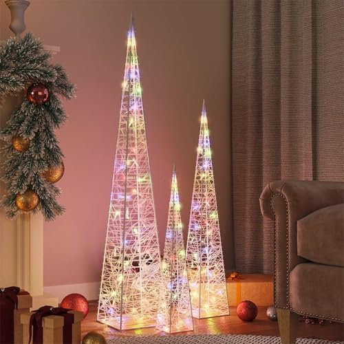 Homgoday LED-Leuchtkegel-Set Weihnachtsbeleuchtung Weihnachtsdeko, Lichterketten für Weihnachten, Party, Deko, Hochzeit, Garten, Balkon Acryl Deko Mehrfarbig 60/90/120cm