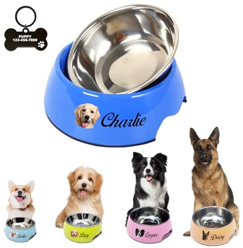 Personalisierte 2-in-1-Hundenäpfe mit Foto und Namen, individuelle Stahl-Wassernäpfe für Katzen und Hunde, Haustiernapf für Trocken-, Nassfutter und Wasser, Fütterungs-Welpennapf, Geschenke für