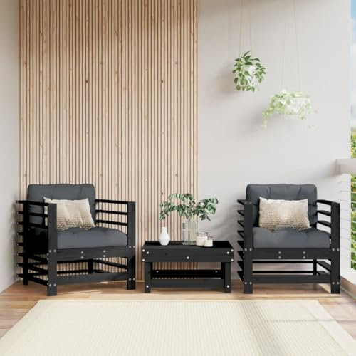 Xichuzi Gartenstühle 2 STK. Schwarz Massivholz Kiefer, Gartensessel, Campingstuhl, Hochlehner, Balkonstuhl, Balkonmöbel, Balkon Stuhl - 825629