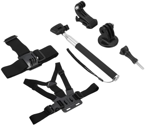 PATIKIL 6 in 1 Universal Action Camera Mount Accessories Set Chest Strap Head Strap Selfie Stick for Outdoor Sport Daily Recording Motorcycle Bicycle
