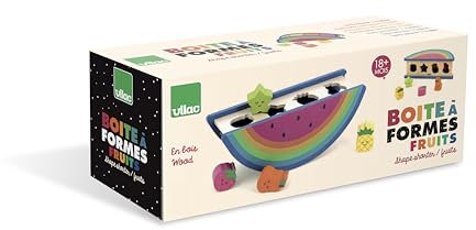 VILAC - Boîte à Formes Fruits - Andy Westface - Jouet Premier Age - 1 boîte à Formes pastèque + Fruits en Bois. - Jeux d'Eveil pour Enfant en Bois - Jouet pour Enfant Dès 18 Mois - 7425