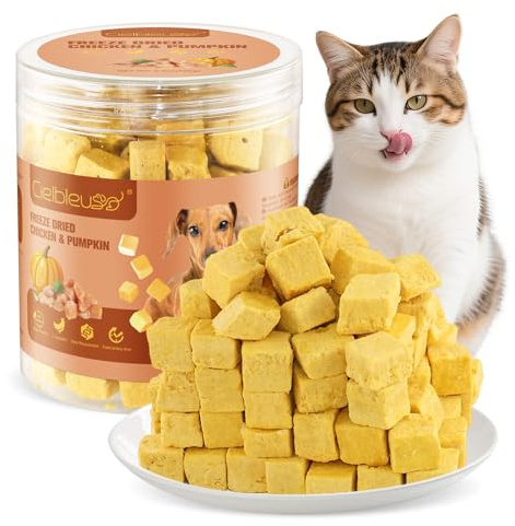Gefriergetrocknete Snacks für Katzen und Hunde, 100% Knuspriger Huhn & Kürbisfür Hunde und Katzen, Getreidefreies Premium Leckerli, Ideal als Belohnung