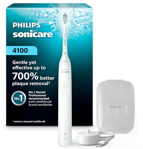 Philips Sonicare 4100 Rechargeable Electric Toothbrush, Advanced Plaque Removal, Pressure Sensor, Includes Brush Head Case, White BD5002AZ