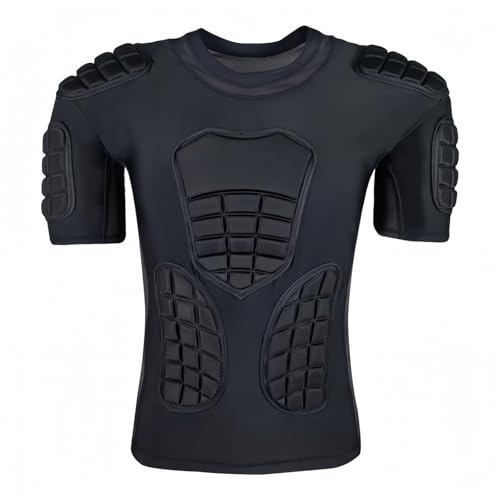 Topeter Padded Compression Shirt, Football Rib Protectors, Baseball Chest Protection Undershirt for Football, Lacrosse Black S