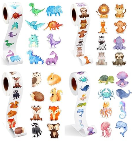 2000 Stück Sticker Tiere Runde Aufkleber Kinder 32 Muster Animal Sticker Rolle Belohnungsaufkleber Meerestier Aufkleber Selbstklebende für Mädchen Junge