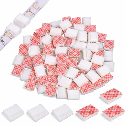 60PCS LED Light Strip Mounting Clips with Strong Self-Adhesive, White Cable Clamp Holders for 10mm Wide 3528 5050 LED Tape, Light Strip Organizer for Wall TV Furniture Wire Management