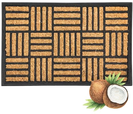 ADEPTNA Coir Door Mat Non-Slip Outdoor Entrance Mat with Heavy-Duty Rubber Backing Durable All-Weather Welcome Mat for Front Door Garden Patio Porch Back Door Tough Mud Dirt Trapper Mat (MOSAIC)