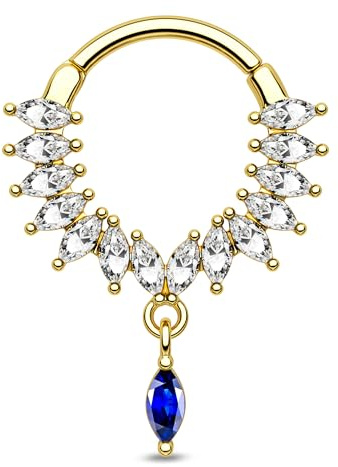 CM Crareesi Mania 16G Septum Piercing Schmuck Hängend Piercing Ohr Helix Ring Gold Silber Daith Clicker 316l Edelstahl Cartilage Ohrring Ring Blaues Klares CZ für Frauen 8 10mm