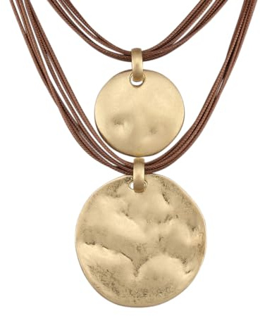 GelConnie Long Necklaces for Women Boho Large Pendant Necklace Casual Bohemian Brown Leather Choker Sweater Circle Statement Stone Necklace, L, Faux Leather, No Gemstone