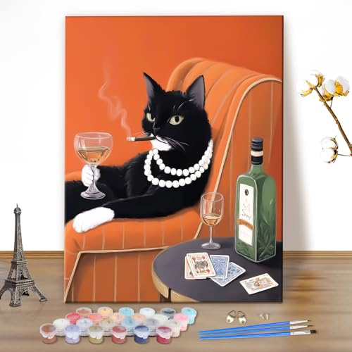 MEIYUDA Malen Nach Zahlen Erwachsene Lustige Katze, Paint by Numbers Bastelset Malen Nach Zahlen, DIY Set mit Pinseln und Acrylfarben Handgemalt Ölgemälde Leinwand für Home Décor 40x50cm(Ohne Rahmen)