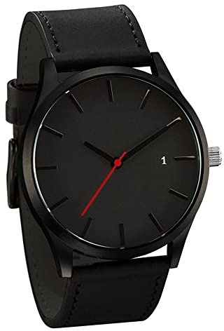 Par mode läder analog kvarts rund handled affärer herrklocka Japan fotboll, c, En storlek