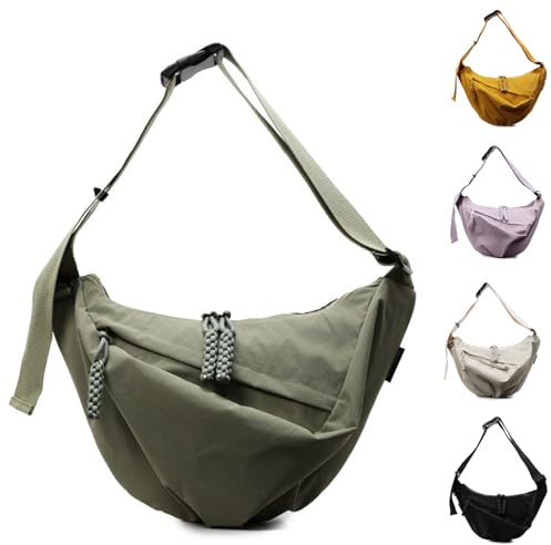 Generico Borsa a Tracolla in Nylon, Borsa a Tracolla a Mezzaluna da Donna, Borsa a Spalla con Tracolla Regolabile, Messenger Crossbody Bag per Shopping Viaggio, Marsupio Donna Grande