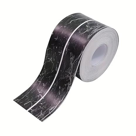Waltonalice Battiscopa morbidi, autoadesivi, realistici, con motivo marmo, in PVC, impermeabile, per cucina, bagno, colore nero