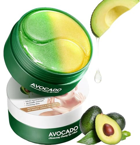 Avocado Eye Mask 60 Stück, 2-Farb Augenpads gegen Augenringe & Tränensäcke, Feuchtigkeitsspendende Augenmaske mit Avocado Extrakt, Kühlende Augenpads gegen Falten & Schwellungen, Under Eye Patches