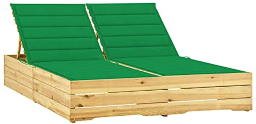 Owoxanthellate Doppel-Sonnenliege Kiefer imprägniert 198x135 cm verstellbare Rückenlehne grüne Auflagen wetterfestes Holz Modernes Design für Garten Terrasse Balkon