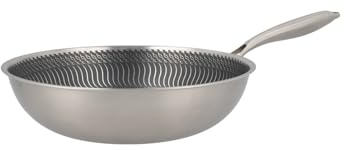 H&H Wok Evolution 30 cm in Acciaio Inox e Alluminio – Rivestimento Antiaderente a Nido d’Ape, Fondo per Induzione, Manico Ergonomico Isolante, Adatto a Tutti i Piani Cottura