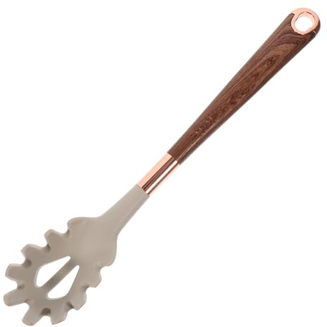 Zerodeko Cuchara de Silicona para Pasta y Tenedor para Espaguetis, Utensilio de Cocina Versátil y Moderno en Color Khaki, Diseño Práctico para Colar Fideos