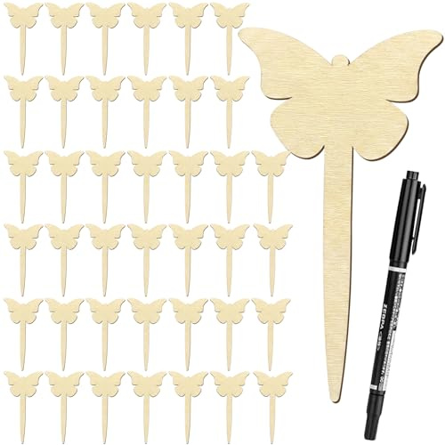 50 Stück Pflanzenschilder und Markerstift Pflanzenstecker zum beschriften, Wetterfeste Pflanzschilder Für Draußen Mit Gartenzubehör Schmetterling Form Schilder